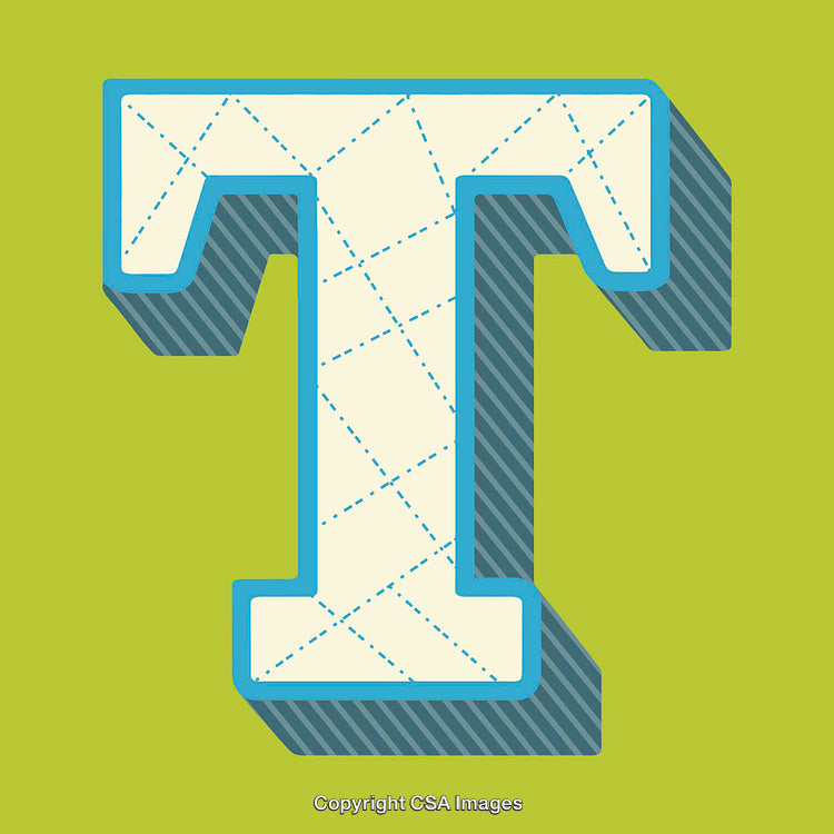 Stylized Letter T With Patterns on Bright Green Background