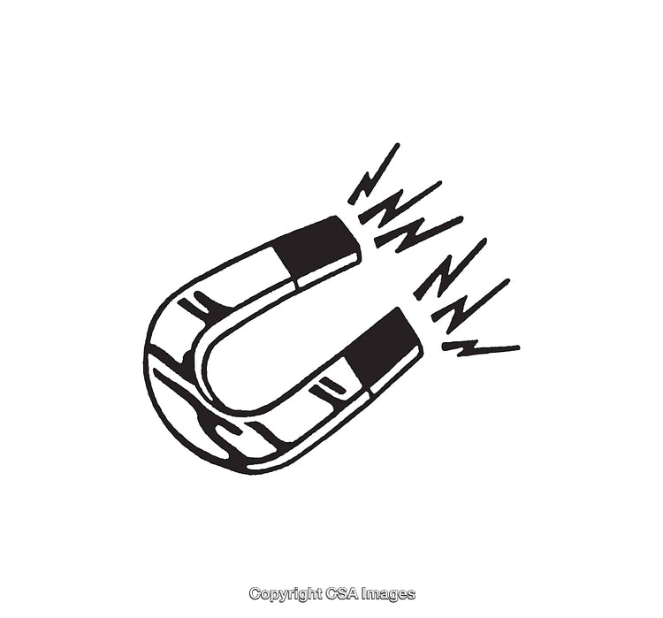 Black and White Illustration of a Horseshoe Magnet with Energy Lines