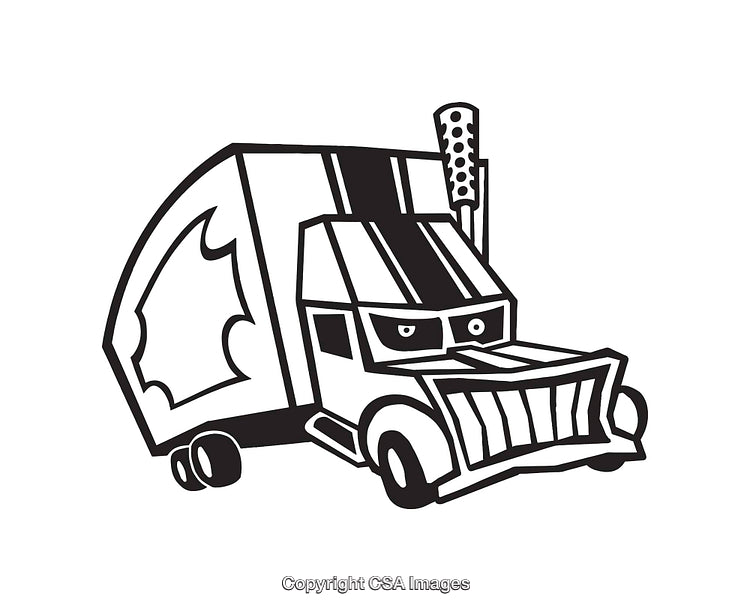 Cartoon Style Black and White Illustration of A Unique Truck Design