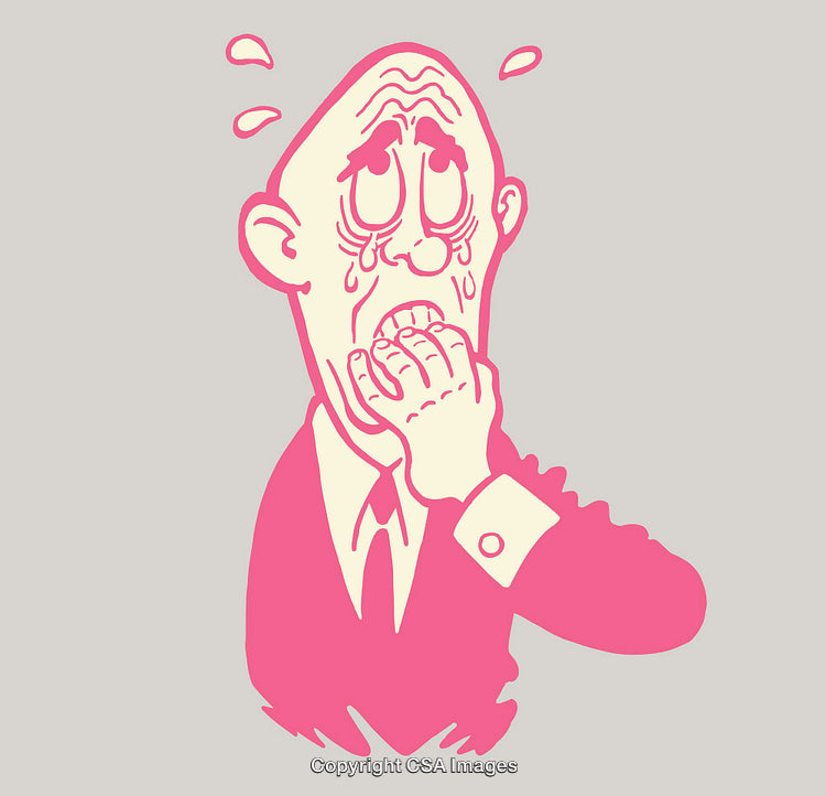Cartoon Illustration of Nervous Businessman Biting Nails in Anxiety