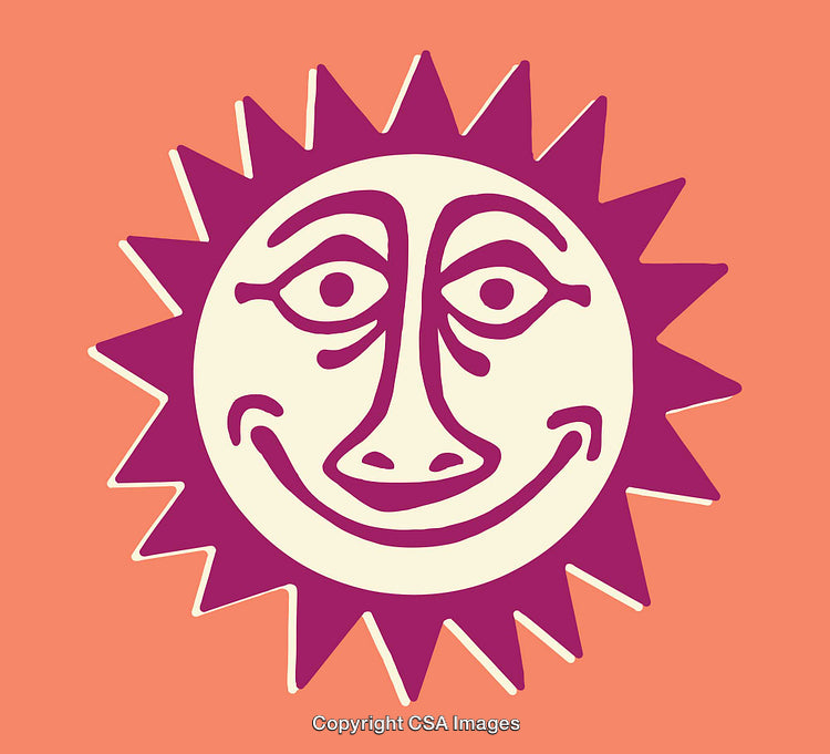 Colorful Smiling Sun Face Illustration with a Retro Design Aesthetic