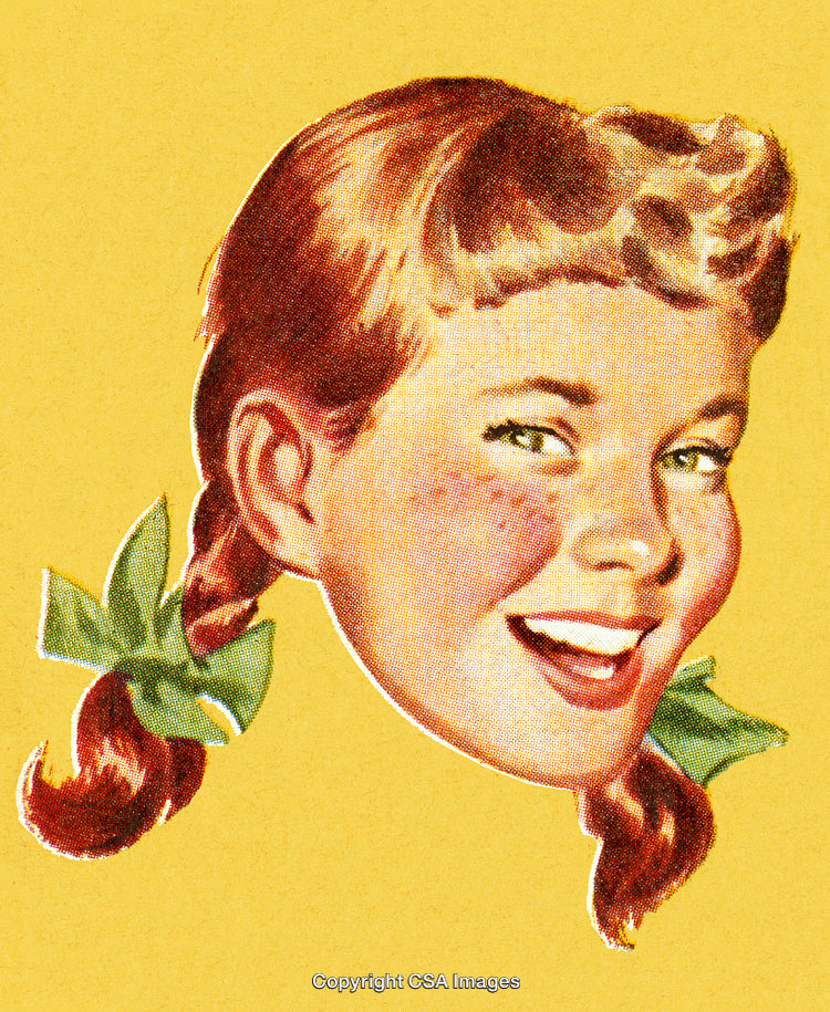 Portrait of a Smiling Girl with Red Hair in a Vintage Illustration Style