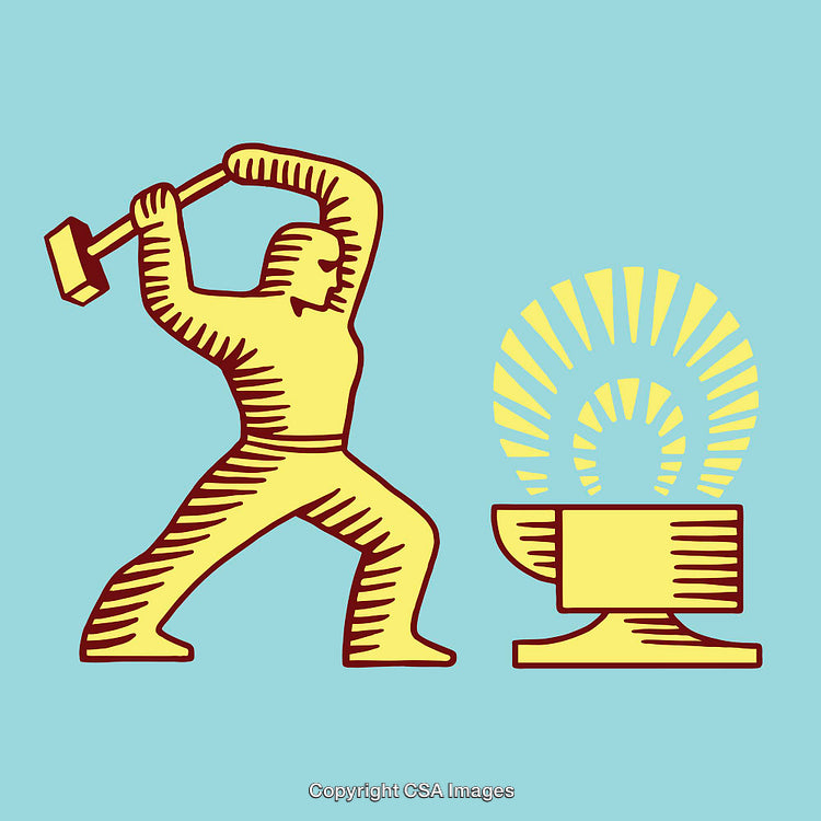 Vibrant Illustration of a Smith Hammering on an Anvil