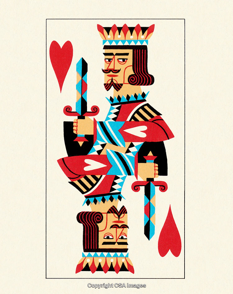 Illustrated King of Hearts Playing Card Design in Vibrant Colors