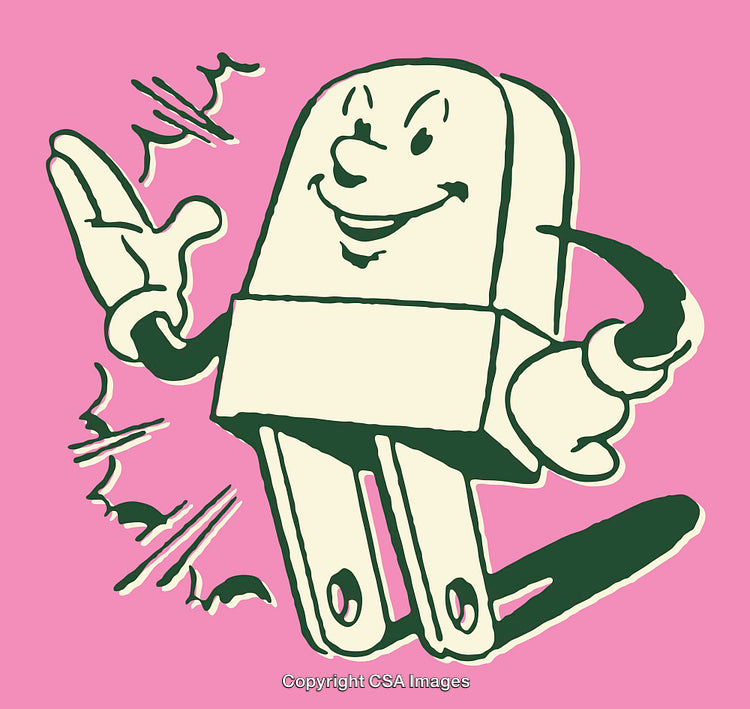 Vintage Line Art Illustration of a Smiling Electrical Plug Character on Pink