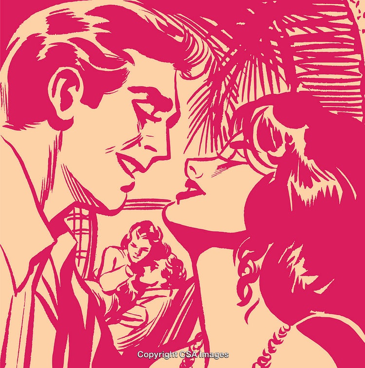 Illustration of Romantic Couple in Retro Pop Art Style With Vintage Colors