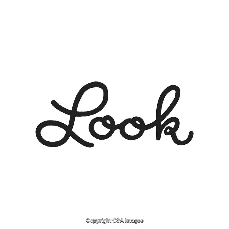 Handwritten Script Word 'Look' in Black Ink on White Background