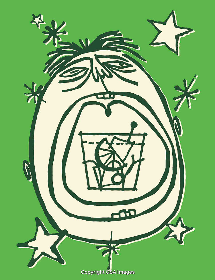 Abstract Line Art Illustration with Green Background and Star Elements