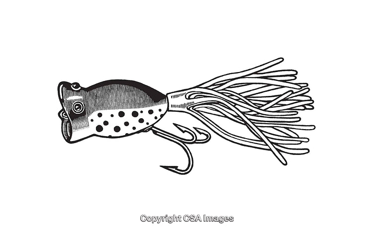 Detailed Monochrome Line Art of a Squid-shaped Fishing Lure