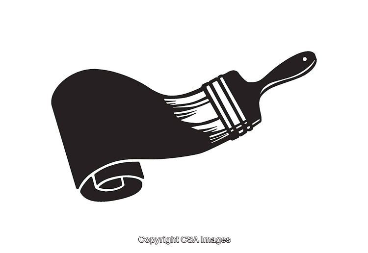 Black and White Line Art of Paintbrush with Curling Ribbon