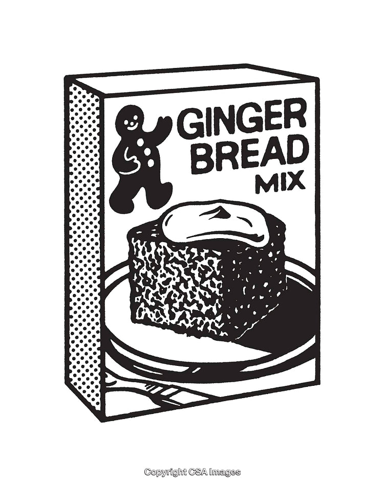 Black and White Illustration of a Gingerbread Mix Package