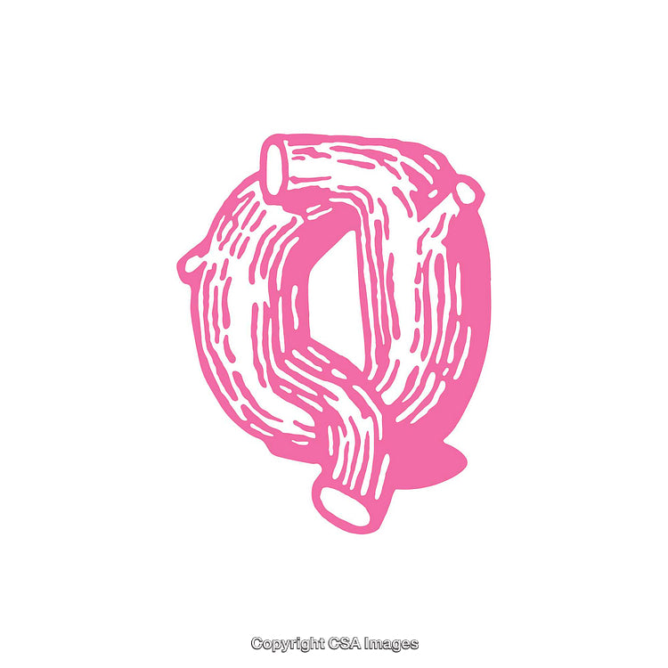 Pink Hand-Drawn Letter Q with Artistic Wood Grain Details