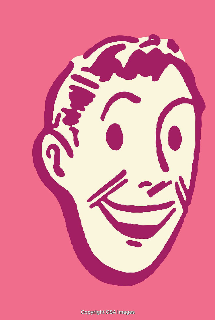 Retro Style Line Art of Smiling Face on Pink Background