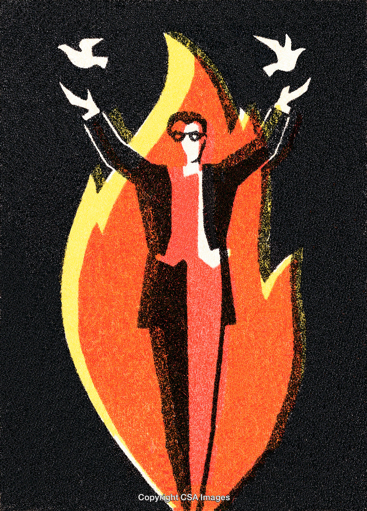 Abstract Artwork Depicting a Figure Emerging from Flames Symbolizing Resilience
