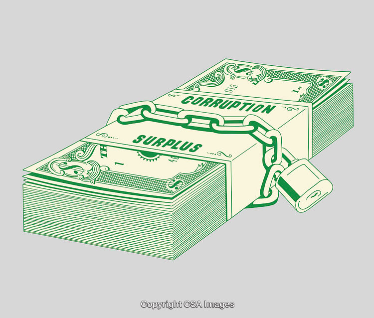 Conceptual Illustration Depicting Money Bound by Chains and Lock