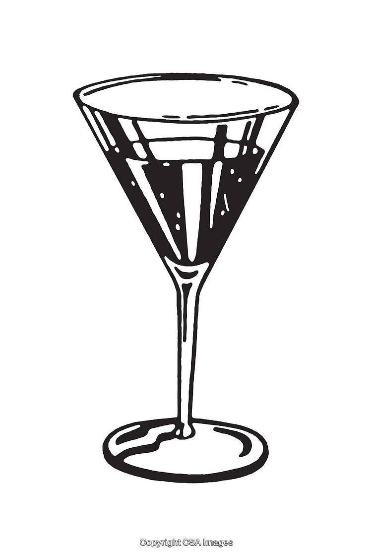 Black and White Line Art Illustration of a Martini Glass