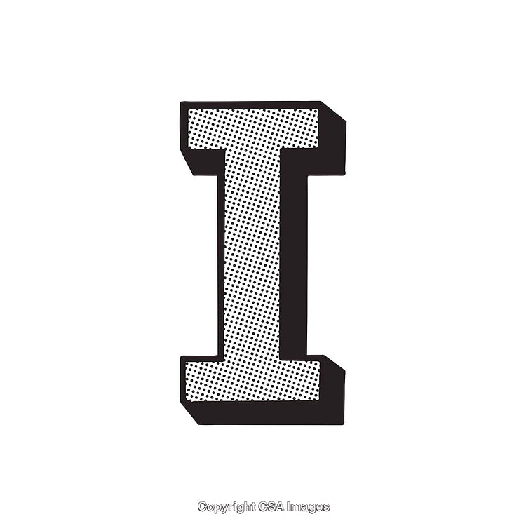 Decorative Letter I with Halftone Pattern and Bold Outline