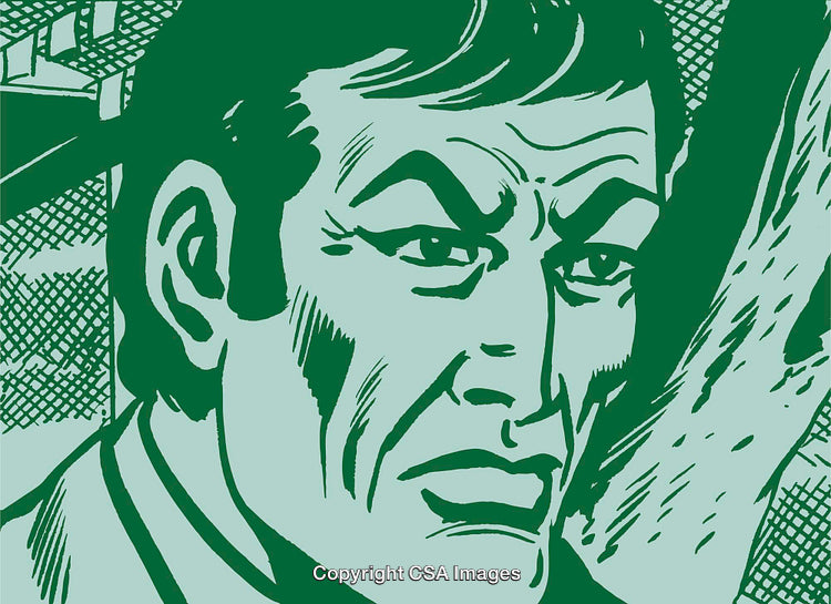 Retro Comic Illustration of a Determined Man with Bold Features