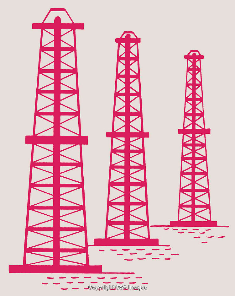 Minimalist Red Line Art Illustrations of Oil Extraction Towers