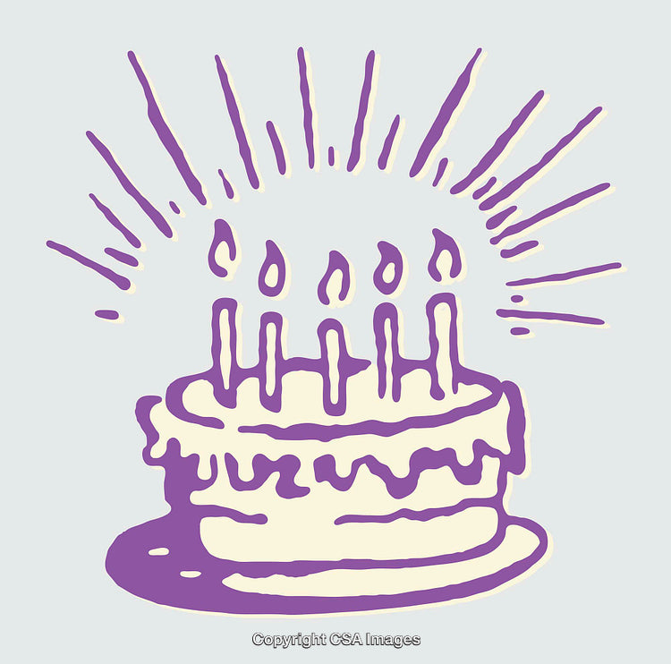 Decorative Line Art of Birthday Cake with Lit Candles