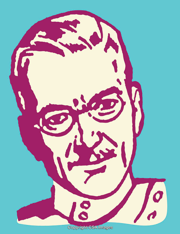 Retro Style Illustrated Portrait of a Man with Glasses and Mustache