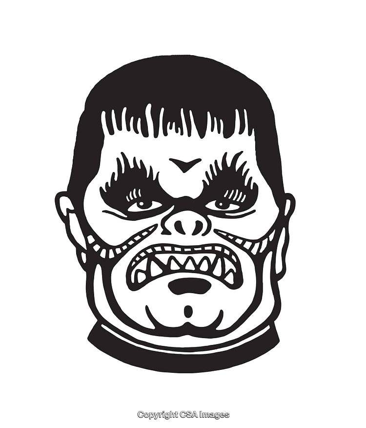 Black and White Line Art Illustration of a Grimacing Character Face