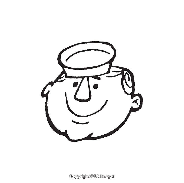 Black and White Cartoon Smiling Sailor Illustration