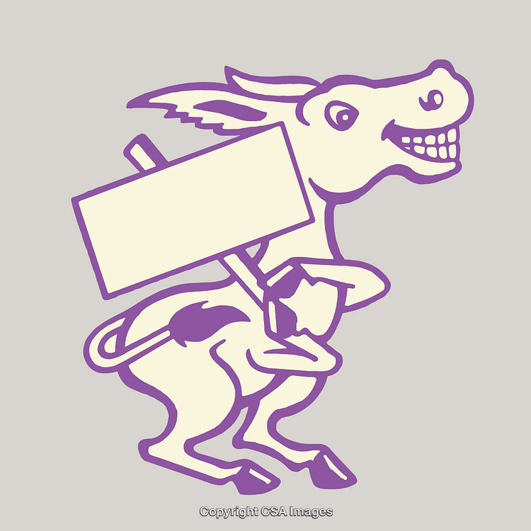 Colorful Line Art of Smiling Donkey Carrying Blank Sign