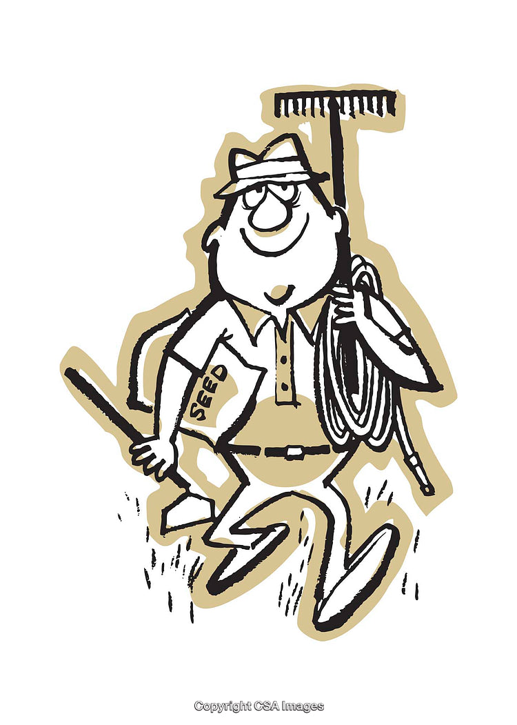 Cartoon Gardener Carrying Tools and Seeds While Smiling
