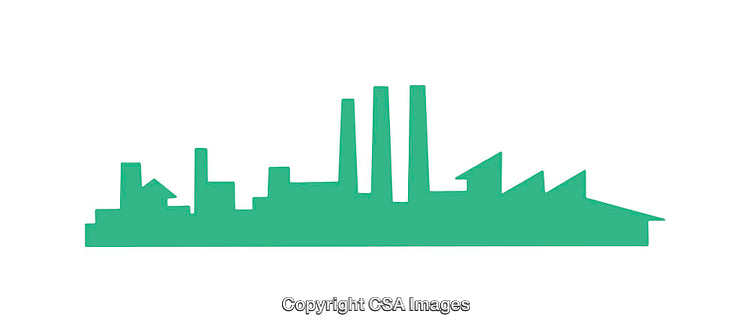Green Factory Silhouette Icon in Minimalist Style on White Background