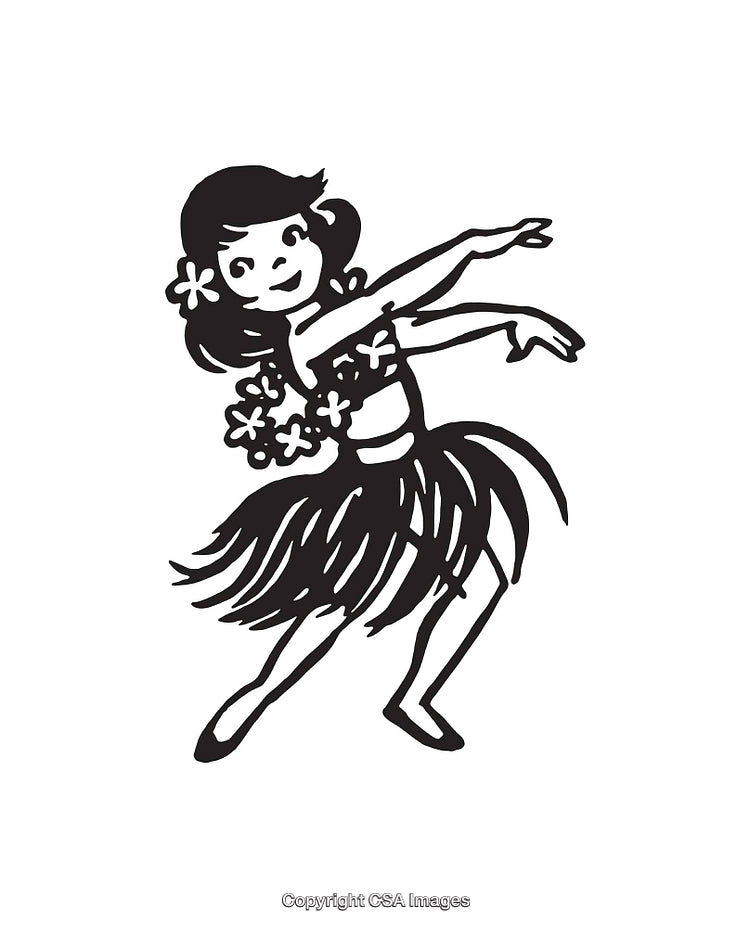 Black and White Illustration of a Hawaiian Hula Dancer