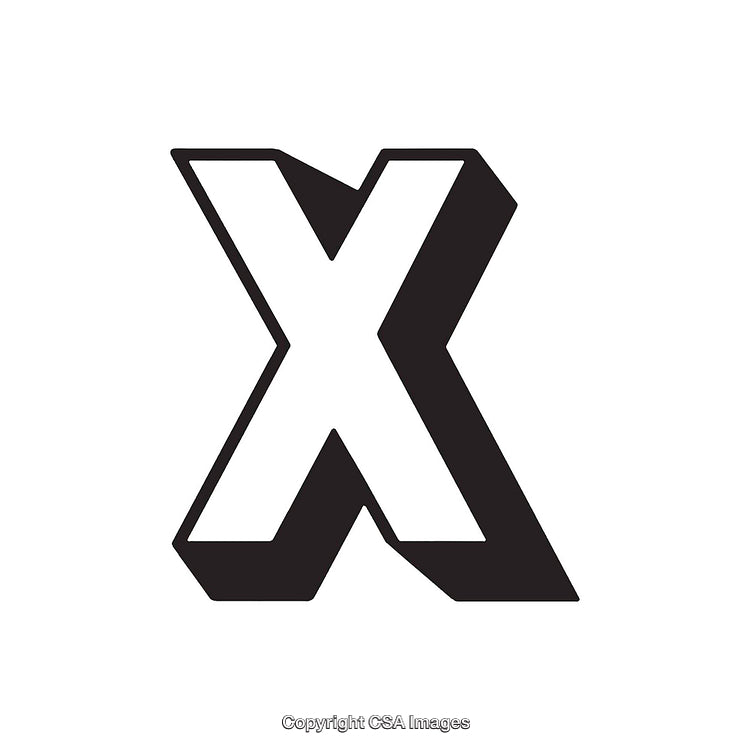 Bold 3D Black and White Letter X Isolated on White Background