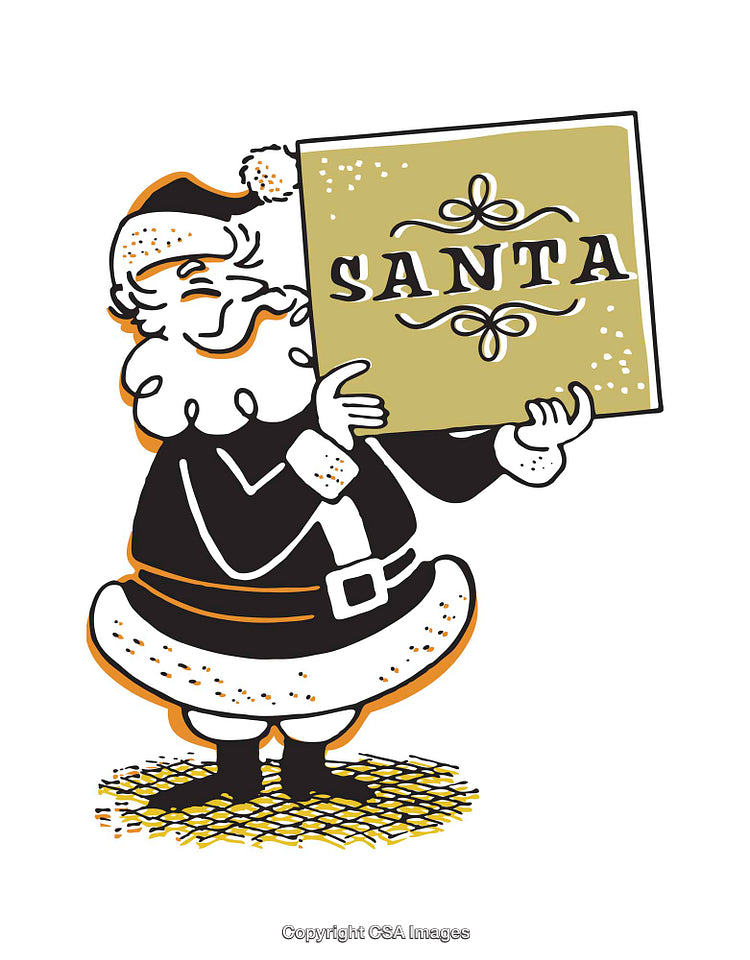 Santa Claus Holding Sign with Decorative Font Illustration