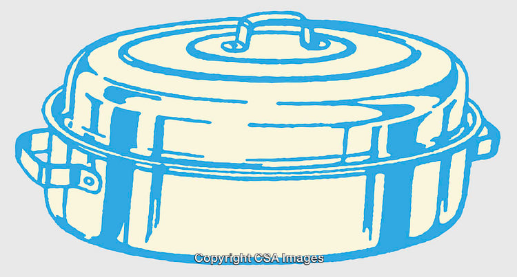Blue and White Illustrated Stockpot Line Art on Neutral Background