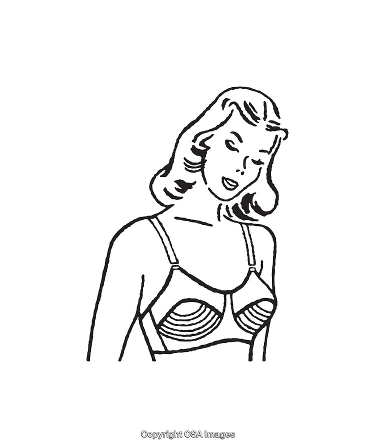 Retro Black and White Line Art of a Woman in Stylish Lingerie