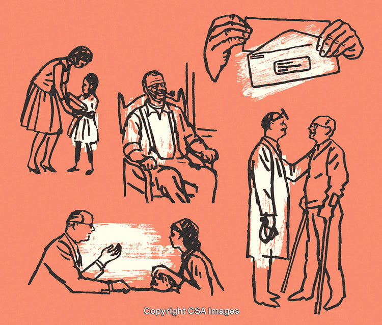 Retro Illustration of Community Bonds and Compassionate Relationships in Everyday Interactions