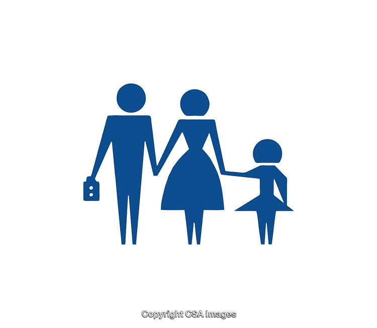 Simple Blue Icon Representing a Family Holding Hands Concept