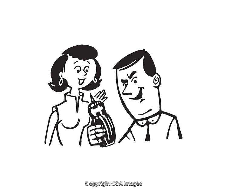 Retro Style Black and White Illustration of a Smiling Couple