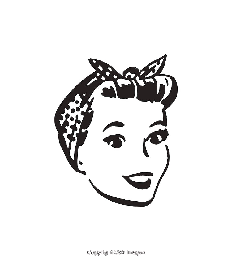 Vintage Black and White Illustration of a Happy Female Face