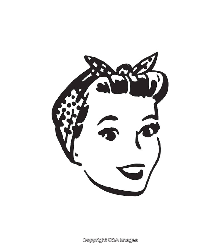 Vintage Black and White Illustration of a Happy Female Face