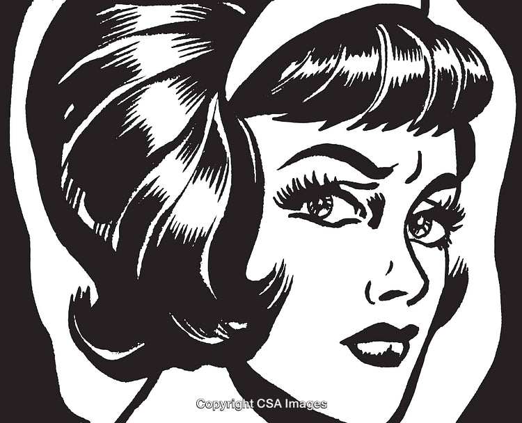 Vintage Retro-Style Illustration of a Woman's Face with Bold Features