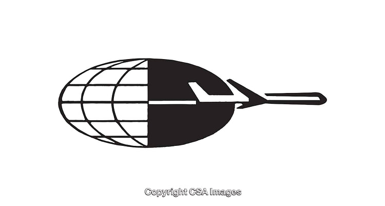 Monochromatic Icon Depicting Globe and Airplane in Artistic Design
