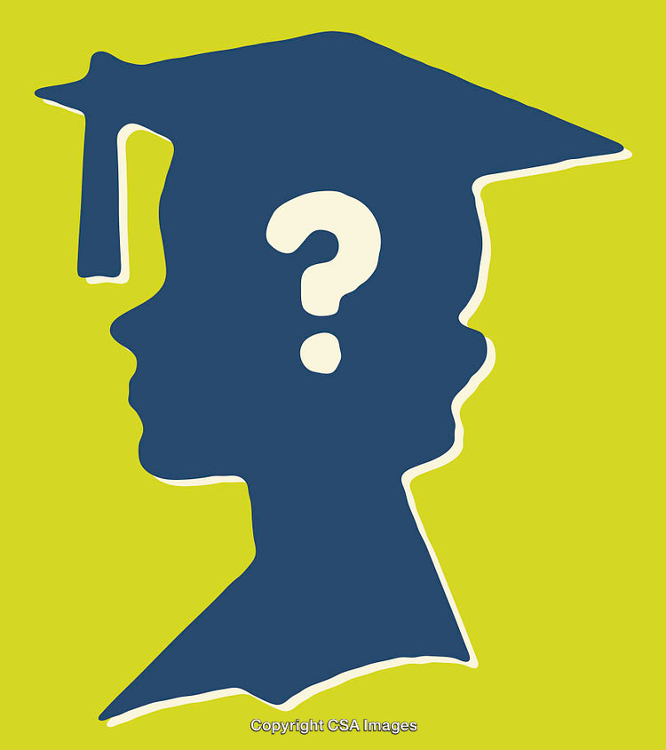 Silhouette of a Graduate with a Question Mark on a Bright Background