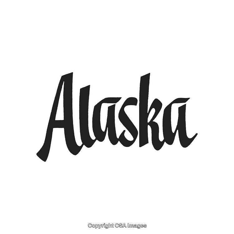 Handwritten Calligraphy of the Word Alaska in Black Ink on White Background