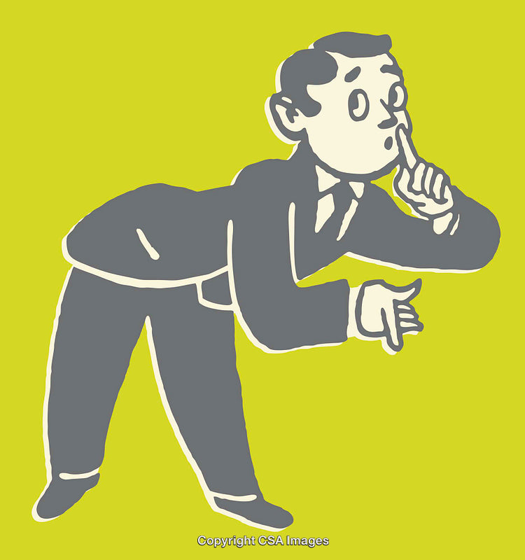 Cartoon Figure Gesturing Silence in Unique Color Line Art Style