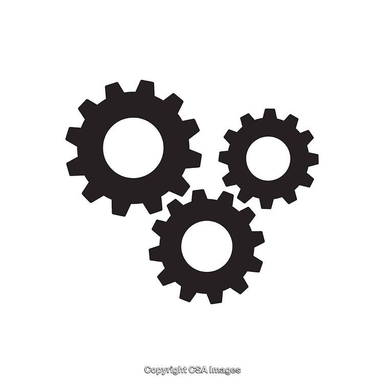 Black Silhouette of Three Gear Shapes on White Background
