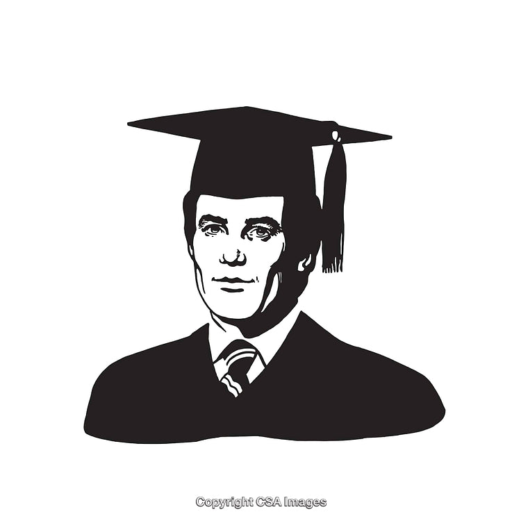 Black and White Line Art of Graduate Wearing Academic Cap