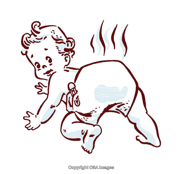 Vintage Illustration of Baby Wearing Diaper and Expressing Movement