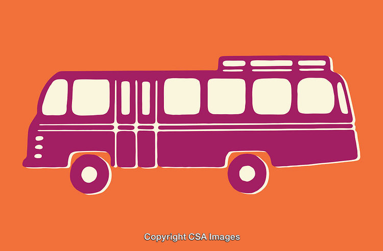Bright Retro Bus Illustration in Minimalist Style on Orange Background