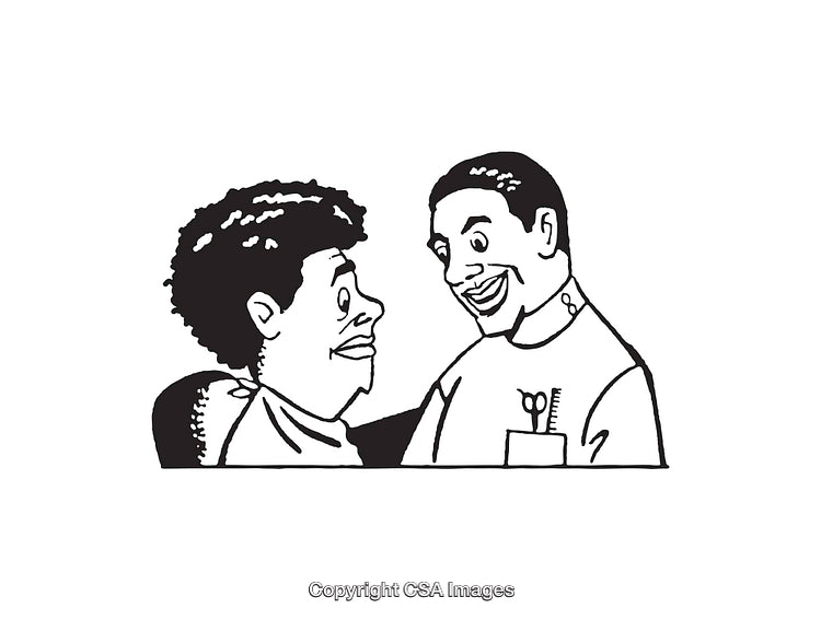 Black and White Cartoon Illustration of Friendly Conversation